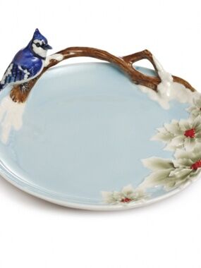 Franz Porcelain Collection Song Bird Blue Jay Plate Trinket Dish 3D Natural FZ02